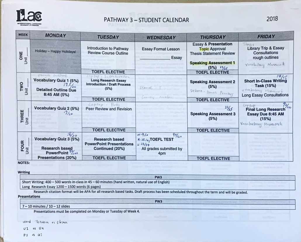 Pathway3 student calendar