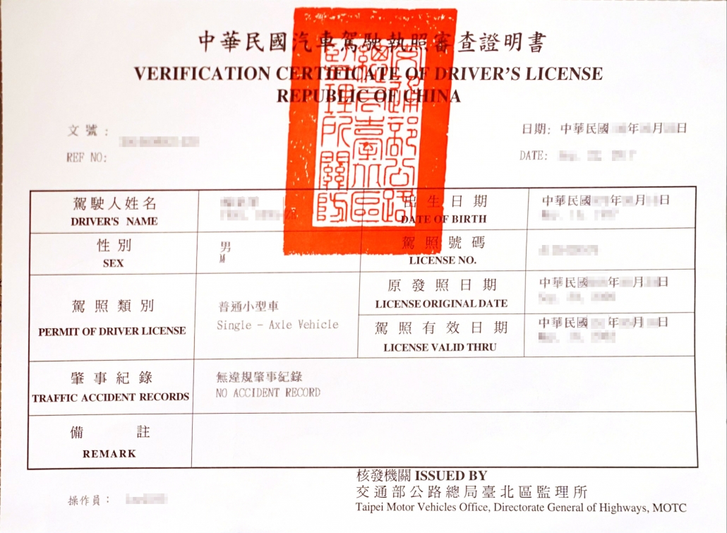 Verification Certificate of Driver's License
