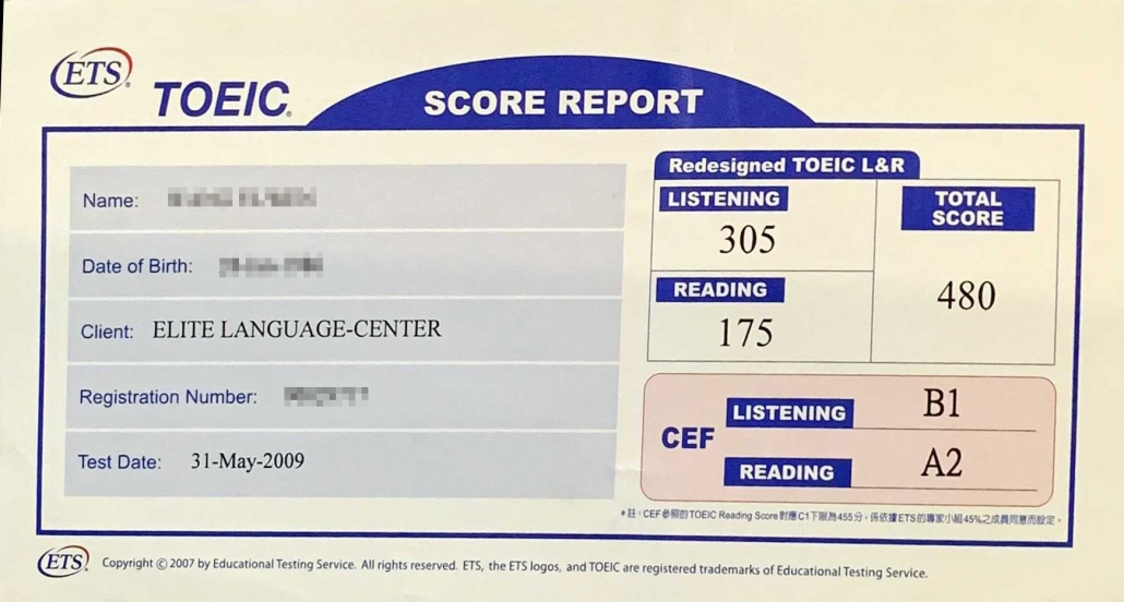 TOEIC score 480